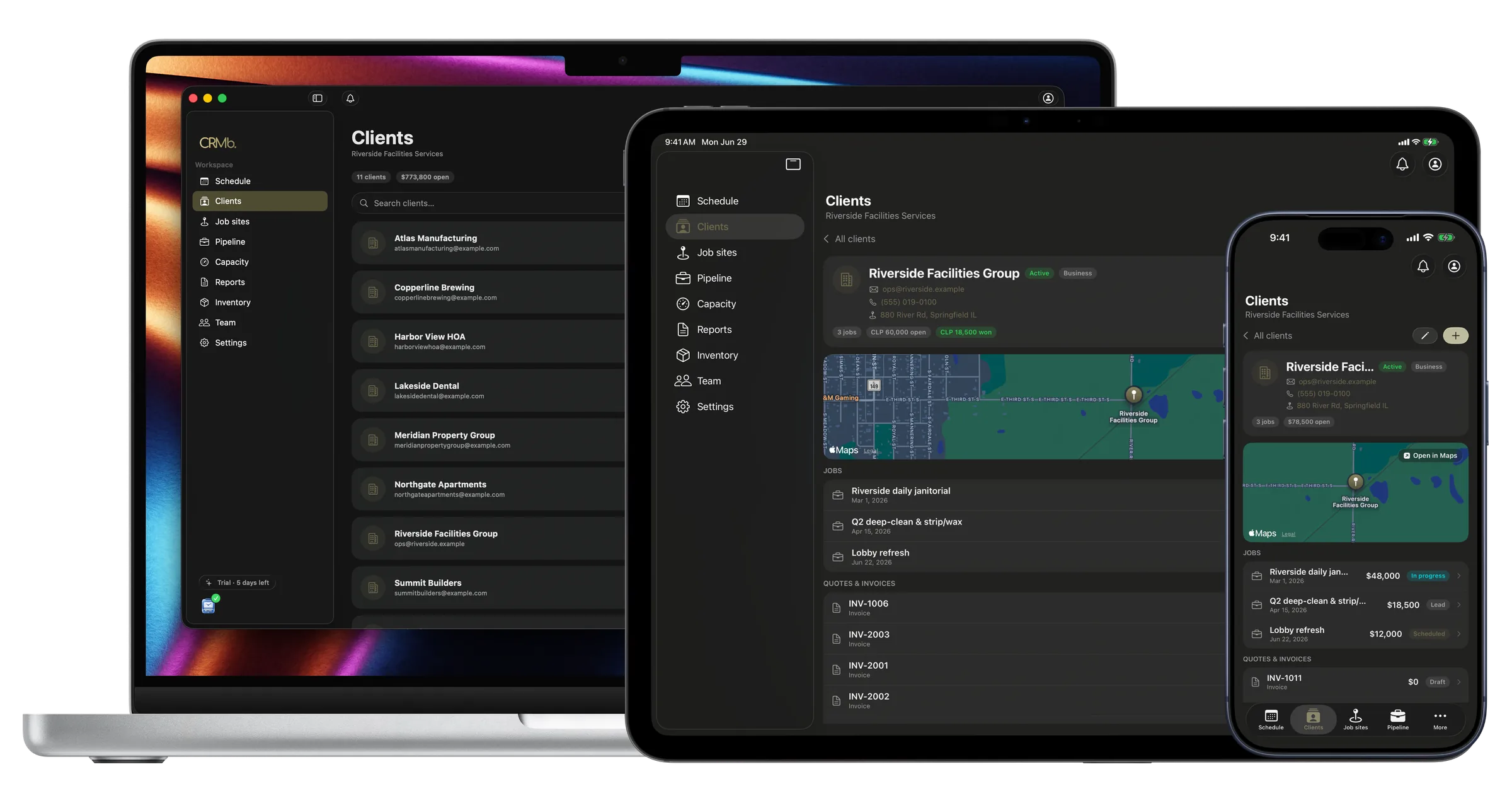 CRMb clients, quotes and invoices on Mac and iPad