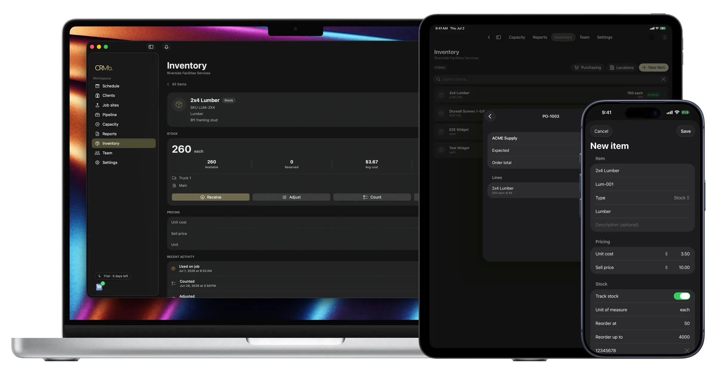 CRMb inventory on Mac and iPad