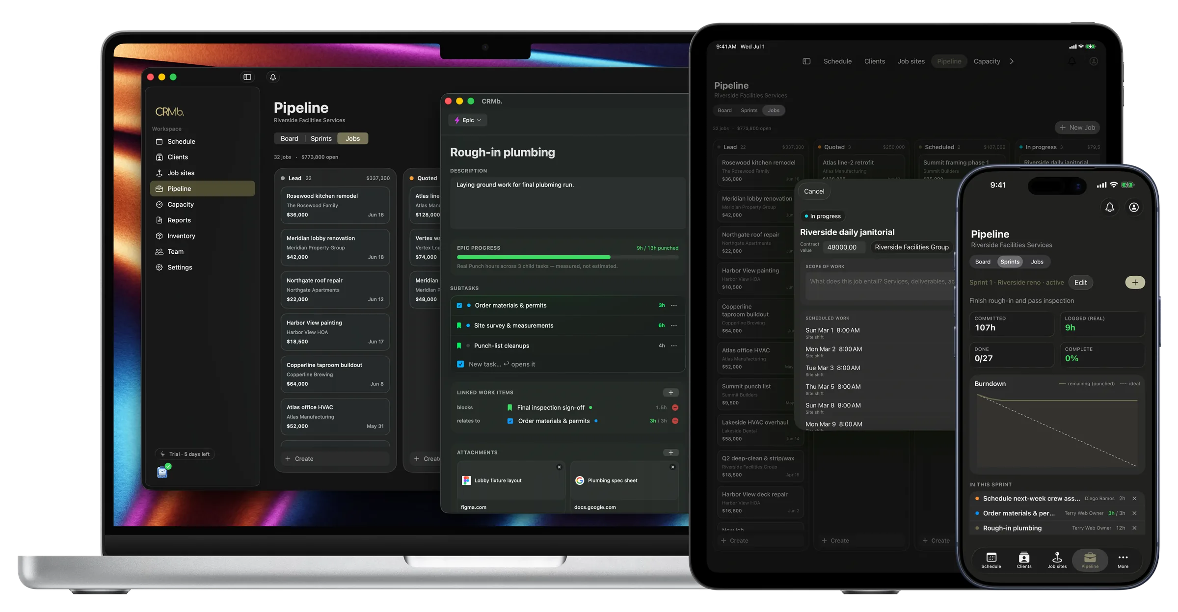 CRMb jobs pipeline on Mac and iPad