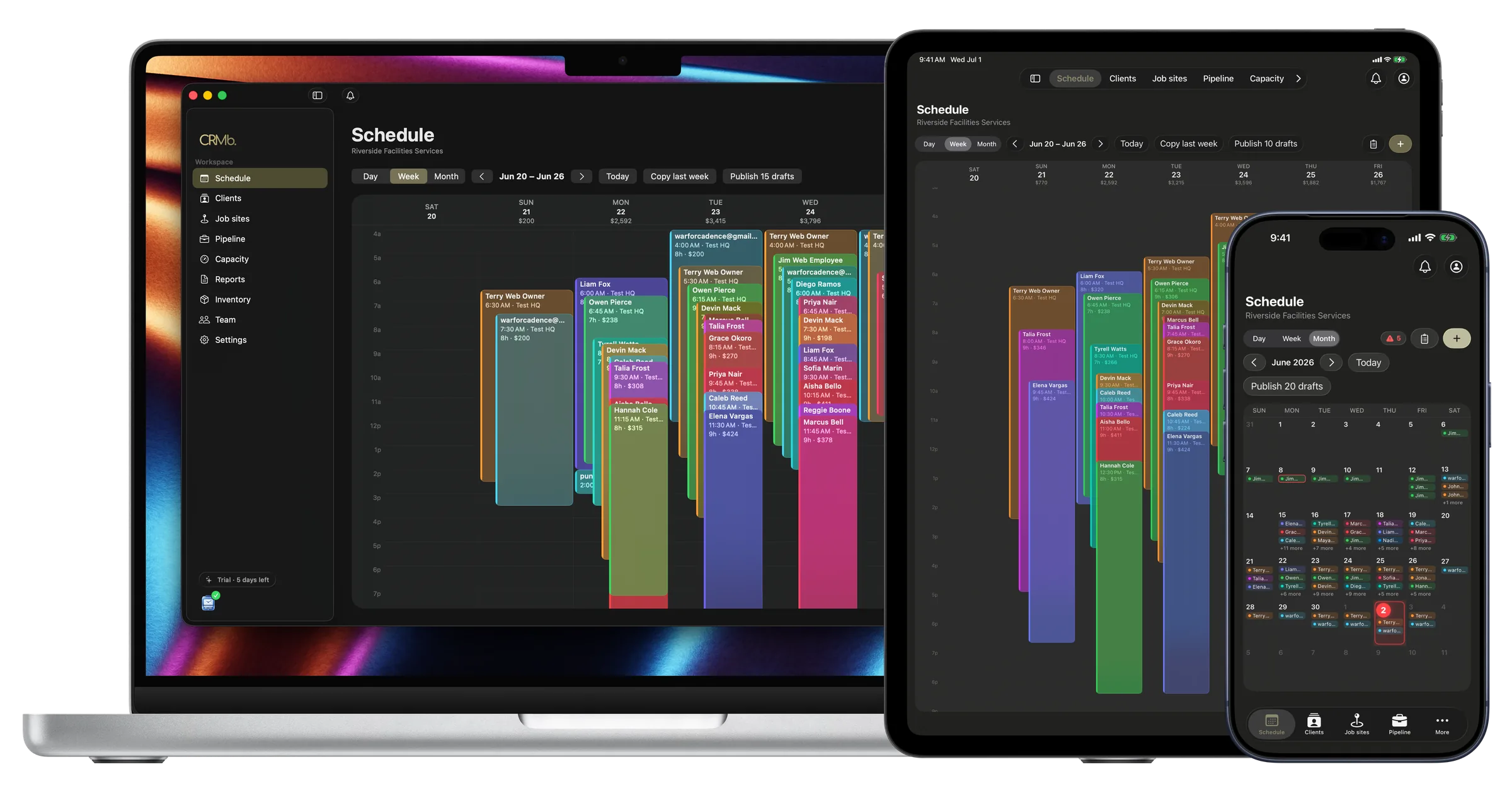CRMb crew schedule on Mac and iPad